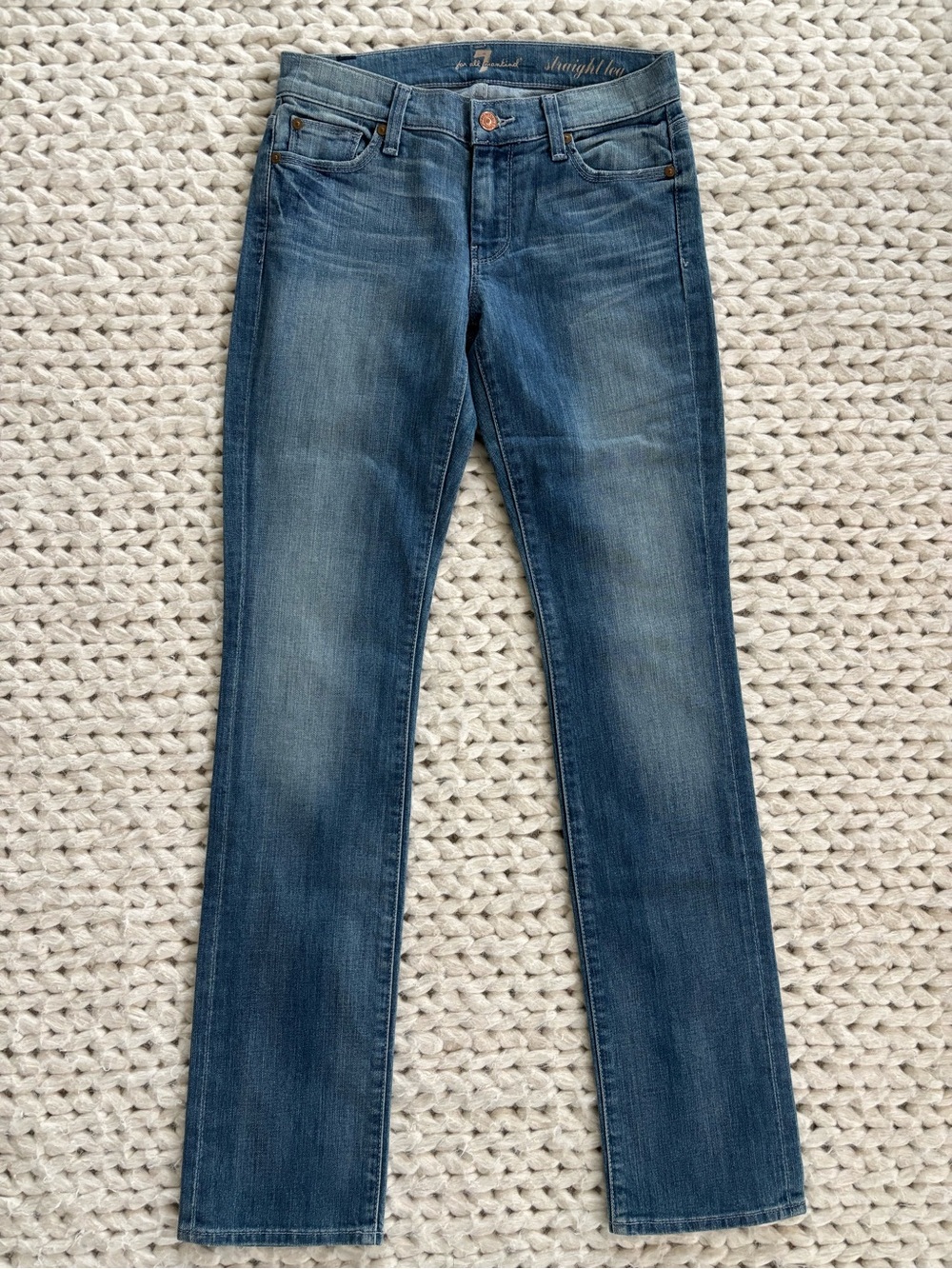 7 For All Mankind Straight Leg Jeans in Faded Blue